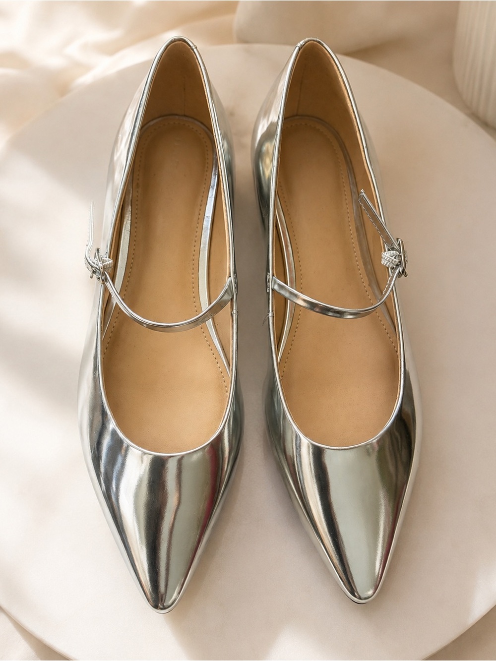 Marc Fisher LTD Trella Silver Metallic Mary Jane Pointed Toe Flats.